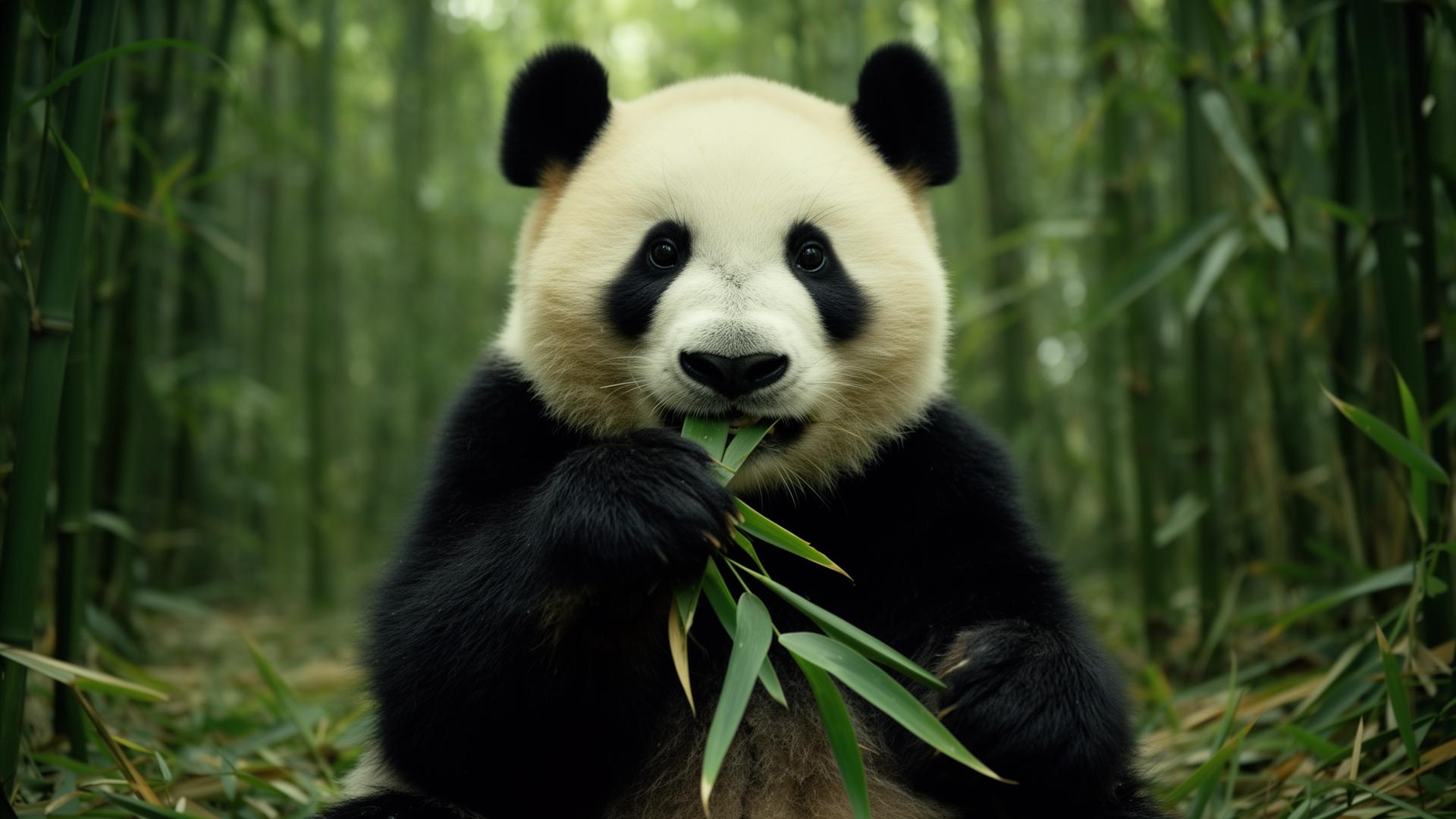 Panda mangeant du bambou